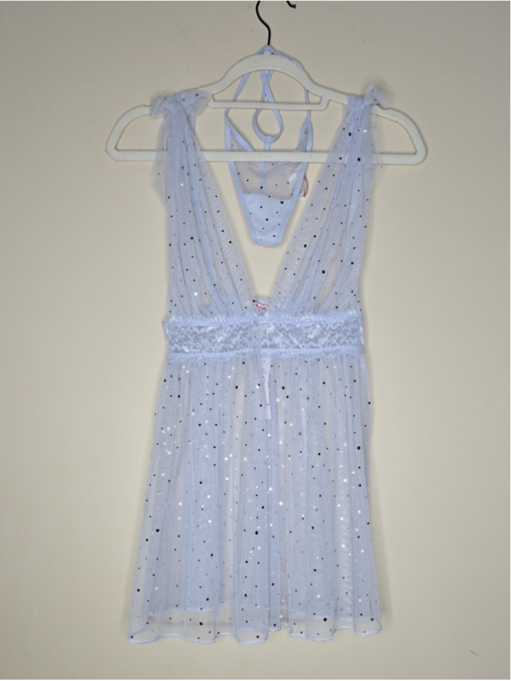 Adore Me Sheer Mesh Polka Dot Lingerie / Sleepwear Blue Size Small NWT